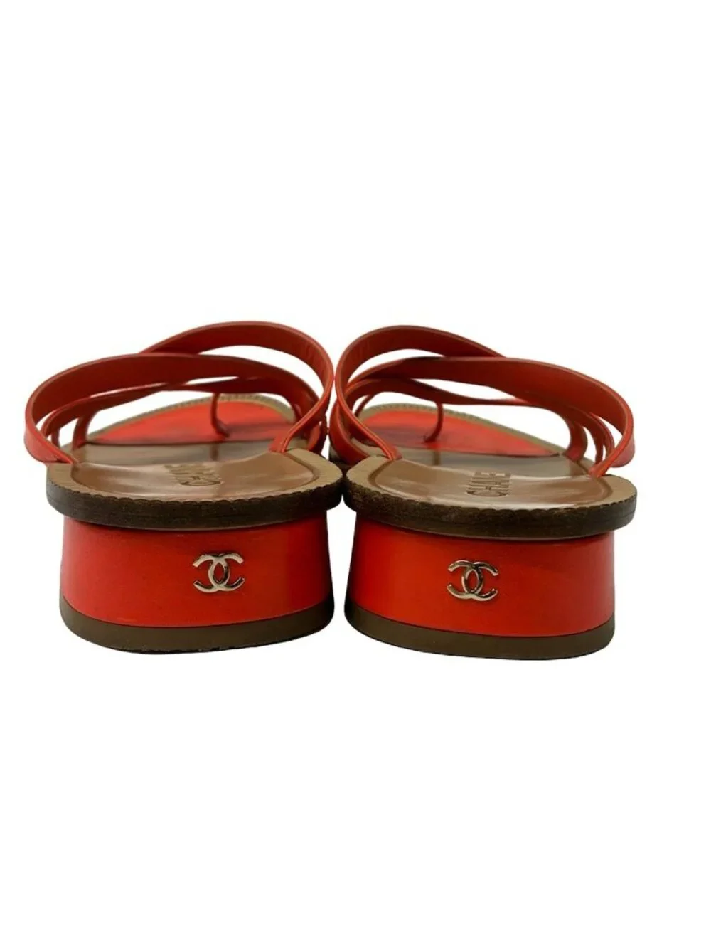 Chanel Mules Orange Beige Leather